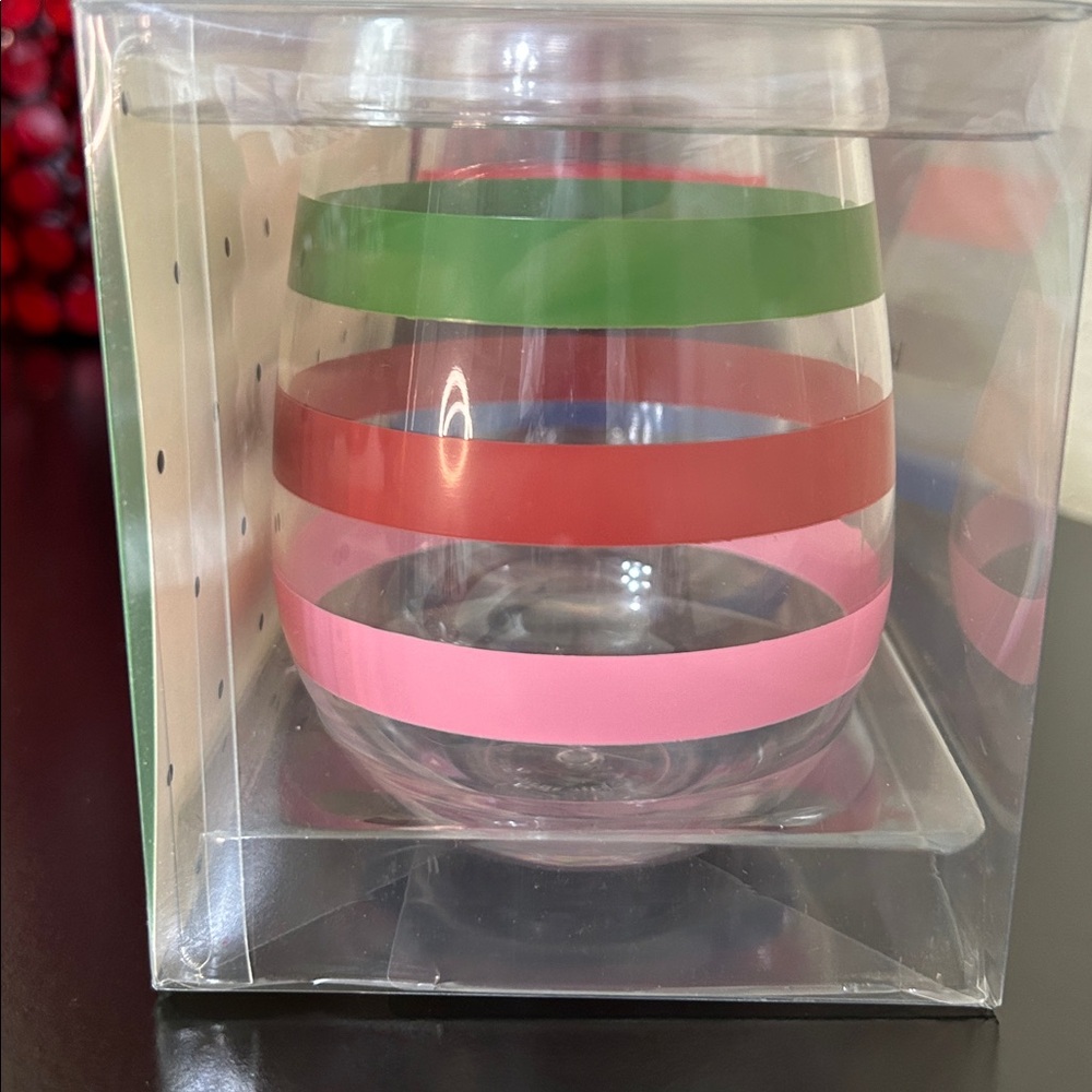 Kate Spade NIB Multicolor Striped Acrylic 14 oz Stemless 2-Piece Wine Glass Set - Picture 8 of 13